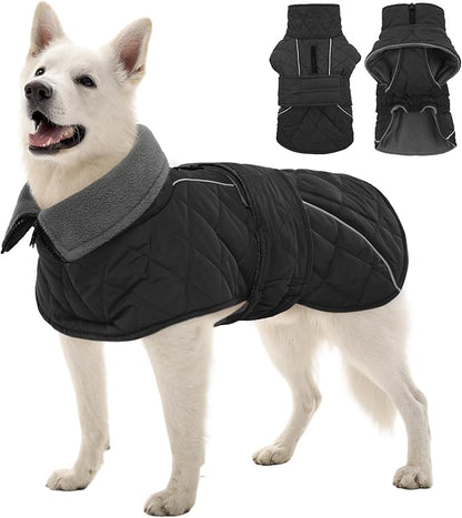 Kuoser Dog Coat, Super-Warm Dog Jacket Windproof Pet Cold Weather Coats for Extra Large Dogs, Fleece Lining Quilted Turtleneck Puppy Snowsuit Reflective Adjustable Doggie Winter Clothes, Grey, 2XL
