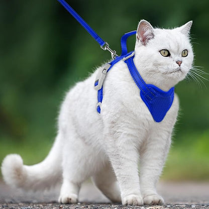 Cat Harness and Leash Set Escape Proof for Kitten Walking, Soft Adjustable Top Handle Vest Harnesses for Cats, Easy Control Breathable Reflective Small Medium Large, Sapphire Blue,S