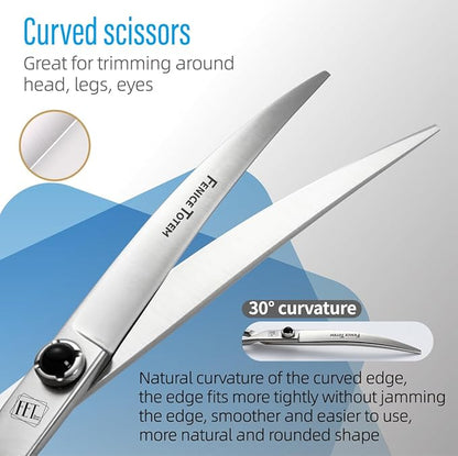 Fenice Totem Dog Grooming Scissors: 7.5 inch Pet Curved Shears Made Of Japanese 9CR Advanced Stainless Steel Professional Grooming Scissors for Dogs Cats and Other Pets