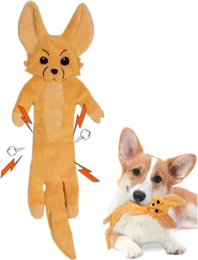 Fennec Fox Dog Toy – Squeaky & Crinkle Plush – No Stuffing Chew Toy for Small Medium Large Dogs Puppies & Seniors – Interactive Safe Soft Toy for Tug Fetch Play – Tail Town