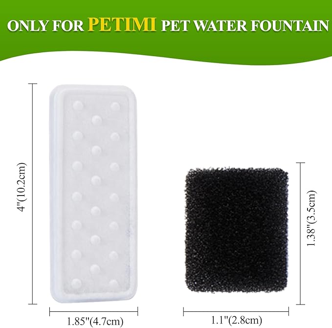 PETIMI Accessories Set (Replacement Filter & Water Pump Sponge) for Pet Water Fountain- 6 pcs Packed Filters and 6 pcs Packed Sponges, Fits PETIMI 2 Gallons and 3 Gallons Pet Fountain Series