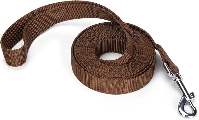 Siumouhoi Strong Durable Nylon Dog Training Leash, 1 Inch Wide Traction Rope, 6 ft 10ft 15ft Long, for Small and Medium Dog (Brown, 10 Feet)