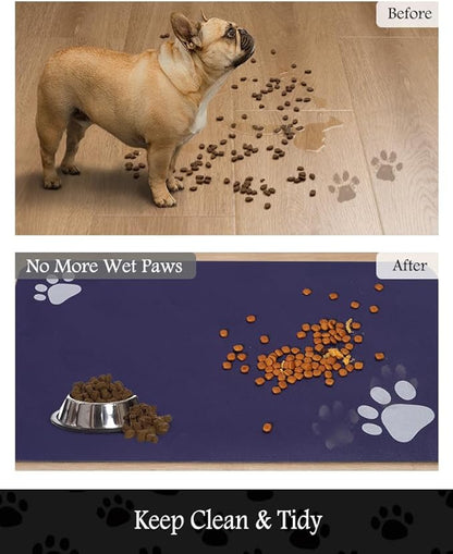 Pet Feeding Mat-Absorbent Dog Mat for Food and Water Bowl-No Stains Quick Dry Water Dispenser Mat-Dog Accessories Pet Supplies-Bowl for Messy Drinkers（Navy,16"x24"