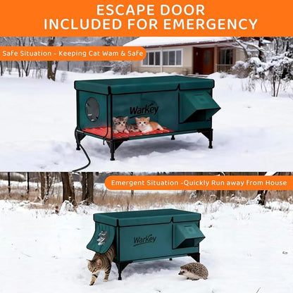 Heated Cat House for Outside Pets in Winter, Heated Outdoor Cat House Weatherproof, Insulated Cat Shelter with Heating Mat (21"*16.5"*22.5")