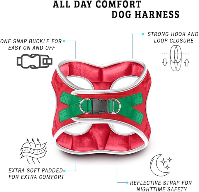 Comfort Fit Step-in Dog Harness All-Weather Dog & Puppy Harness Adjustable Extra Comfort Soft Padded No-Pull Vest for Small Medium Dogs Easy to Put On Secure Buckle Fit (Plush Both Side Velvet)