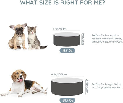 SPUNKYJUNKY 28.7OZ Ceramic Dog and Cat Bowl, Modern Cute Weighted Food Water Bowl for Replacement White-Grey (2 Pack)