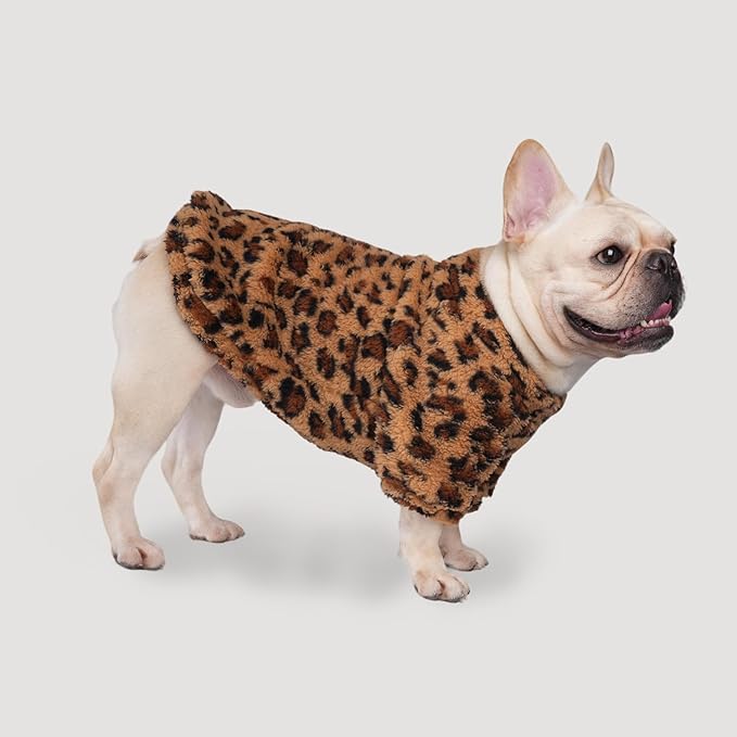GreenJoy Leopard Print Dog Sweater – Stretchy Fleece Dog Turtleneck Sweatshirt for Puppies & Cats, Soft & Warm Pet Winter Clothes for Small, Medium & Large Dogs (Coffee Brown, Large/X-Large)
