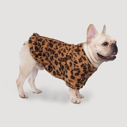 GreenJoy Leopard Print Dog Sweater – Stretchy Fleece Dog Turtleneck Sweatshirt for Puppies & Cats, Soft & Warm Pet Winter Clothes for Small, Medium & Large Dogs (Coffee Brown, Medium/Large)