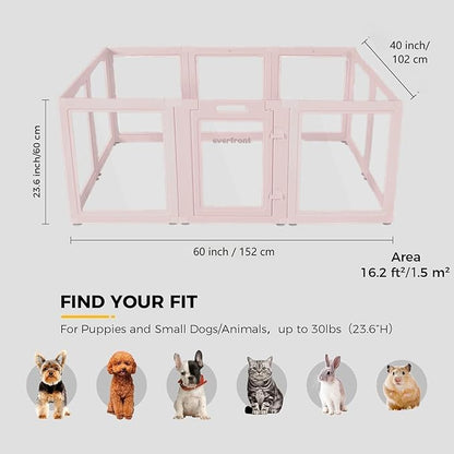EVERFRONT Clear Acrylic Plastic Dog Playpen - Clear Dog Play Pen - Easy Assemble Acrylic Dog Playpen - Puppy Playpen, Cat Playpen, Small Animal Playpen, Dog Play Pen Indoors (Pink-23.6" H, 10PCS)