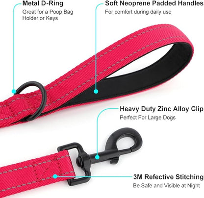 Heavy Duty Double Handle Dog Leash 6 ft Long for Total Control, Padded 2 Handle, Reflective Training Lead for Medium Large Dogs (Red, 6 FT)