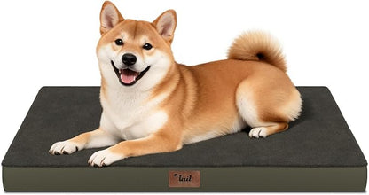 Tail Stories Plush Dog Bed for Medium Dogs, Waterproof Dog Crate Mat Orthopedic Egg Crate Foam Pet Bed with Washable Removable Oxford Cover, Coffee