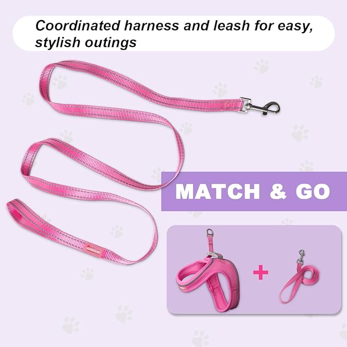Cat Harness and Leash Set,Escape Proof Kitten Harness,Step in Adjustable Soft Lightweight,Easy Control,Reflective Strips Comfortable for Walking Travel(Pink,S)