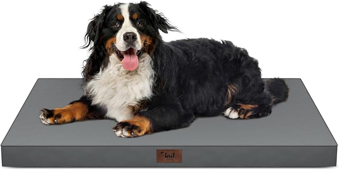 Tail Stories Outdoor Extra Large Dog Crate Bed, XXL Waterproof Dog Bed for Giant Breeds Dogs, 47x29 Inch Orthopedic Egg Crate Foam Pet Mat with Removable Cooling Cover, Grey