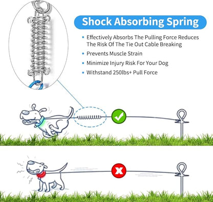 Tie Out Cable for Dog,60FT Dog Leads with Swivel Hook and Shock Spring,Heavy Duty Tie Out Cable for Large Dogs Up to 125lbs,Durable Dogs Runner Tether Line for Outdoor,Yard