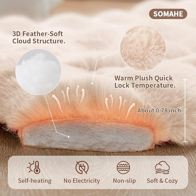 SOMAHE Self-Warming Cat Bed, Plush Faux Fur Pet Bed Mat with Anti-Slip Bottom, Ultra Soft Heated Pad for Cats & Kittens, Cozy Fluffy Bed for Window & Sills Couches, Machine Washable, 23x15 Inch White