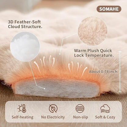 SOMAHE Self-Warming Cat Bed, Plush Faux Fur Pet Bed Mat with Anti-Slip Bottom, Ultra Soft Heated Bed for Cats & Medium Dogs, Cozy Fluffy Pad for Couch & Crate, Machine Washable, 27x20 Inch White