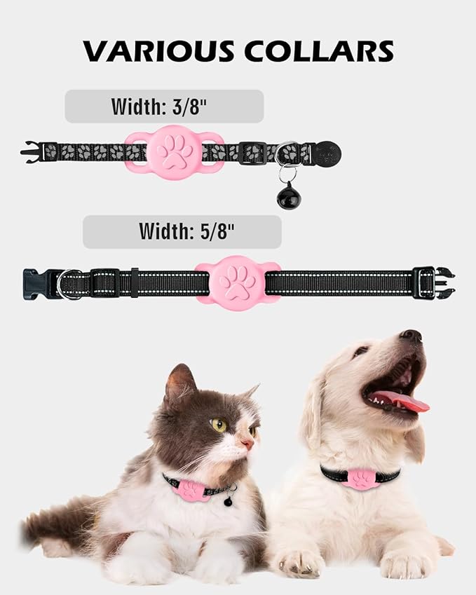 Dynmeow Dog Cat Collar Holder Compatible with Airtag, Anti-Lost Silcione Holder for 3/8 and 5/8 Inch Wide Collars, Pink, S(1 Pack)
