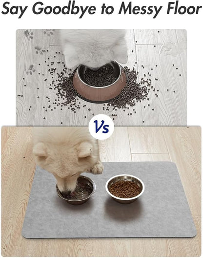 MontVoo-Absorbent Pet Feeding Mat-No Stains Pet Mat for Food and Water Bowl-Quick Dry Cat & Dog Food Mat Water Dispenser Mat-Pet Supplies Mat-Dog Water Bowl Mat for Messy Drinker,（LightGrey,12"x19"）