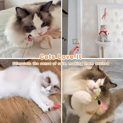 Sanpink 40 Pack Cat Feather Toy Wand, Interactive Pet Kitten Chaser Teaser Wire Wand with Bell Beads for Cat Exercise Play Fun Gifts - Wholesale