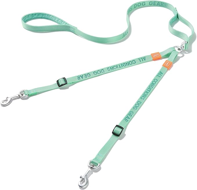 HOWGO Double Dog Leash, No Tangle 360° Swivel, Adjustable Two Padded Handles, Double Clip Dog Leash Coupler Splitter for 0~50 lbs Small and Medium Breeds (Mint Green, 2/3'' x 4.8 FT, Ultralight)