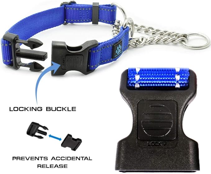 Max and Neo Stainless Steel Chain Martingale Collar - We Donate to a Dog Rescue for Every Collar Sold (Large, Blue)