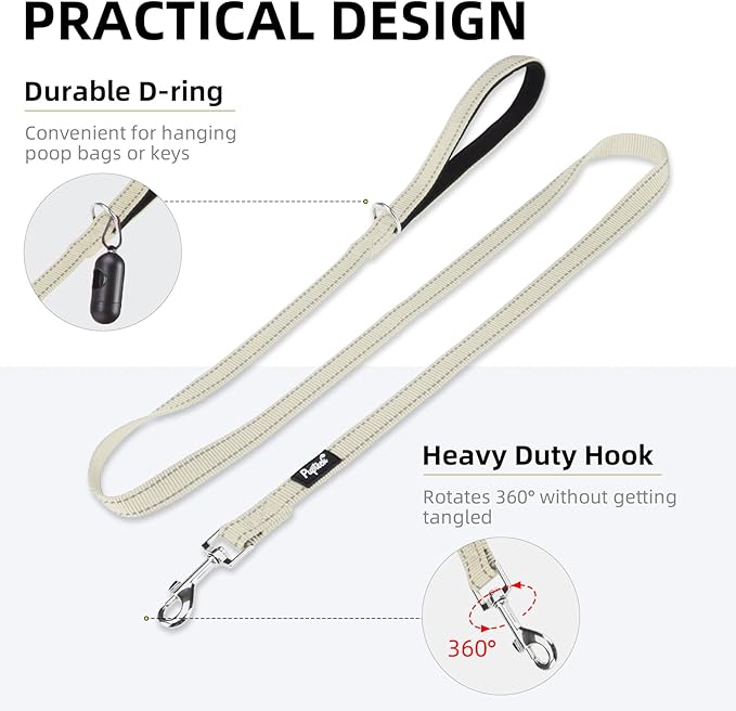 PUPTECK Reflective Dog Leash with Comfortable Padded Handle Durable Nylon Dog Lead for Small Medium and Large Dogs Cats Walking Running Training Outside, Beige