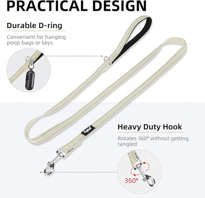 PUPTECK Reflective Dog Leash with Comfortable Padded Handle Durable Nylon Dog Lead for Small Medium and Large Dogs Cats Walking Running Training Outside, Beige