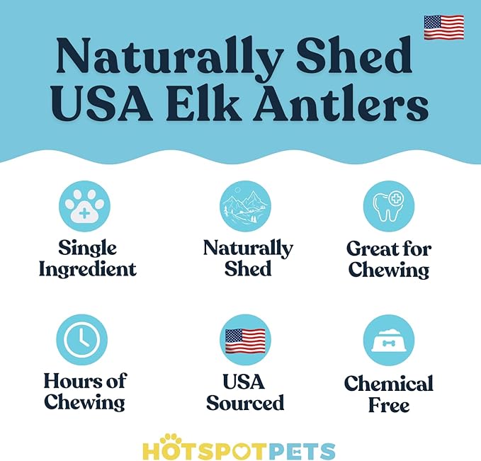 hotspot pets Premium Split Elk Antlers for Dogs - 7 Inch Large Dog Chews (2 Pack) Made in USA -Naturally Shed Antler Bone for Large Breed Chewers -Promotes Natural Dental Hygiene