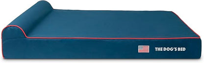 The Dog’s Bed Orthopedic Headrest Dog Bed XXL Blue Oxford with Red Trim US Flag, Memory Foam, Hip & Elbow Dysplasia, Post Surgery, Lameness, Waterproof Washable Cover, Veterinary Approved