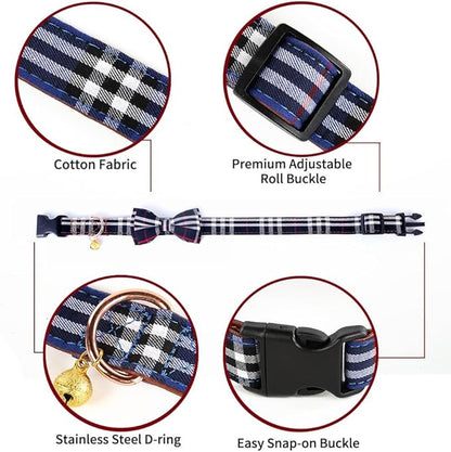 Yizepet Dog Collar with Bow Tie- Adjustable pet Collar for Dogs with Plastic Buckle Collar, Stylish Pattern for Small Medium or Large Boy and Girl Dog and Cat