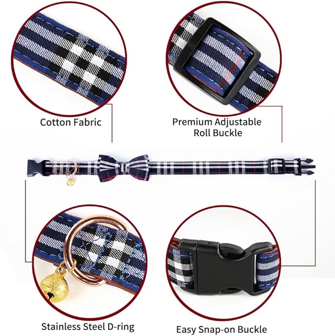 Yizepet Dog Collar with Bow Tie- Adjustable pet Collar for Dogs with Plastic Buckle Collar, Stylish Pattern for Small Medium or Large Boy and Girl Dog and Cat