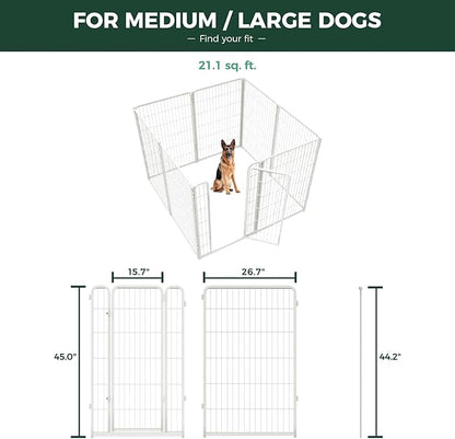 FXW Homeplus Unleashed Indoor Dog Playpen - Stress-Free and Safe Play, Heavy Duty 45 Inch 8 Panels with Fence-to-Wall Anchor (Pack of 4) for Large Dogs, White│Patented