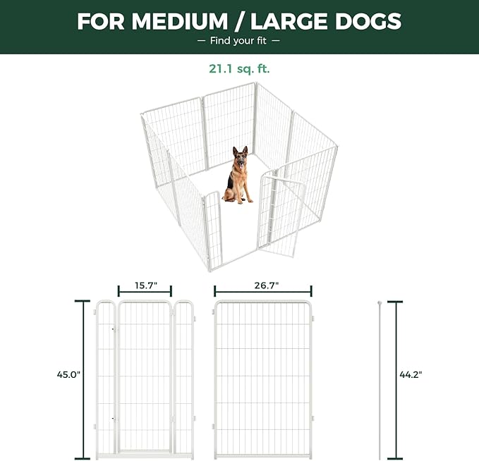FXW Homeplus Unleashed Indoor Dog Playpen - Stress-Free and Safe Play, Heavy Duty 45 Inch 8 Panels with Washable Pee Pad for Large Dogs, White│Patented
