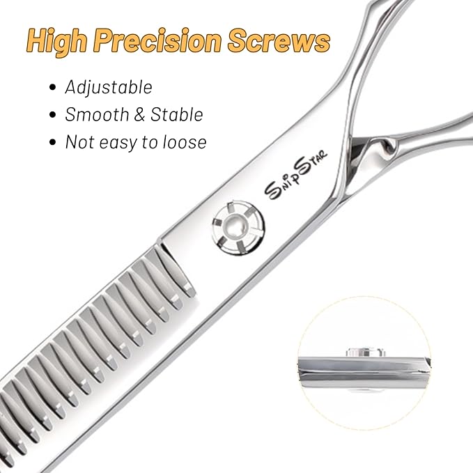 7.5in Curved Chunker Dog Grooming Scissors, 35 Teeth Professional Dog Cutting Scissors, 25 Degree Bend High-end Shears for Pet Groomers or Family Use, with Symmetric Handle, Thinning Rate 65%, Silver
