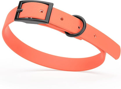 Dogline Biothane Waterproof Dog Collar Strong Coated Nylon Webbing with Black Hardware Odor- Proof for Easy Care Easy to Clean High Performance Fits Small Medium or Large Dogs, Coral