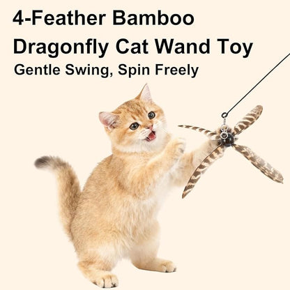 ottmat Cat Wand Toys Interactive for Indoor Cats, 4PC 4-Blade Feather Propeller Refills, 1PC Cat Wand (Small, Wild)