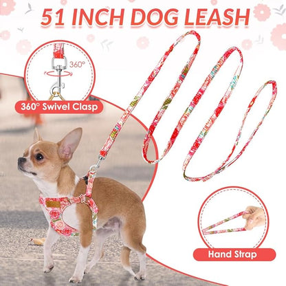 SlowTon Dog Harness Small Sized Dog - Soft XXS Dog Harness and Leash Set No Pull No Chock, Adjustable Lightweight Puppy Harness for XS Small Medium Dogs Cats (Pink Rose, S)