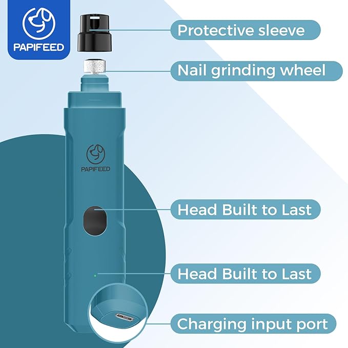 PAPIFFEED Dog Nail Clippers & Dog Nail Grinder, Quiet 3-Speed Electric Dog Nail Trimmers with Dual LED Light, Rechargeable Pet Nail File for Small Medium Large Dogs & Cats (Blue)