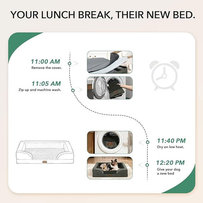 Casa Paw Orthopedic Dog Beds for Large Sized Dogs, Waterproof Memory Foam Large Pet Bed with Sides 36x27Inch, Non-Slip and Egg-Crate Foam Big Dog Couch Bed with Removable Washable Cover, Dark Green