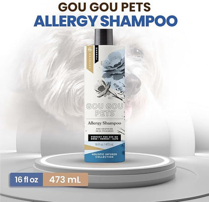 Gou Gou Pets Holistic Natural Derived Allergy Pet Shampoo: Veterinarian Recommended: Soothing Skin Allergies and Skin Issues for Dogs, Cats and Horses - Made in USA - 16 oz
