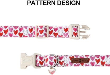 Lionet Paws Valentine's Dog Collar- Cute Love Heart Dog Collars with Plastic Buckle, Light Adjustable Dog Collars for Small Dogs