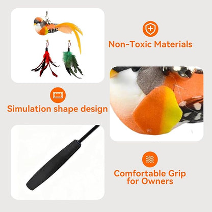 Blrmba Cat Toy Set 11PCS: Interactive Bird Toys for Indoor Kittens & Cat Teaser Wand, 39" Fishing Pole + 18.5" Short Telescopic Wand, 2 Wires, 6 Feather & 1 Bird Toy – EVA Handles, Exercising, Playing