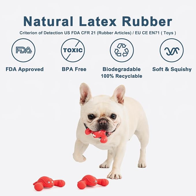 Pawdoer Squeaky Dog Toys, Soft Latex Rubber Squeaky Ball for Small Dogs Puppies, Cute Bounce Squeak Lobster Pet Dog Toy