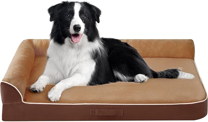 Dog Bed Large Sized Dogs, Orthopedic Dog Bed for Large Dogs, Waterproof Pet Bed with Washable Removable Cover, L-Shaped Pet Couch with Portable Handle 36"x27"x6.5", Brown