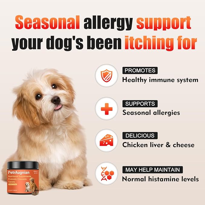 Dog Allergy Chews | Daily Support for Itchy Skin, Immune Health & Seasonal Allergies from Probiotics Omega 3 Quercetin Colostrum,Paw Licking, Pet Itchy Ear Relief Supplement - 100ct