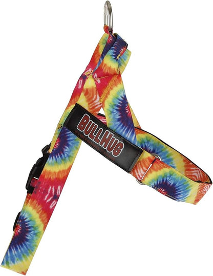 BULLHUG Adjustable Dog Harness– No Pull, No Choke – for English Bulldogs, French Bulldogs, Pugs & Broad-Chested Breeds – Easy, Safe Walks (TIE DYE, Large)