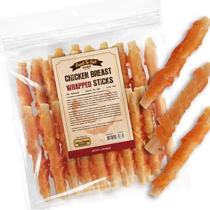 Gootoe Chicken Breast Wrapped Sticks 1.5lb, All Natural, Grain-Free, Low Fat, Premium Training Chews, Healthy & Easily Digestible