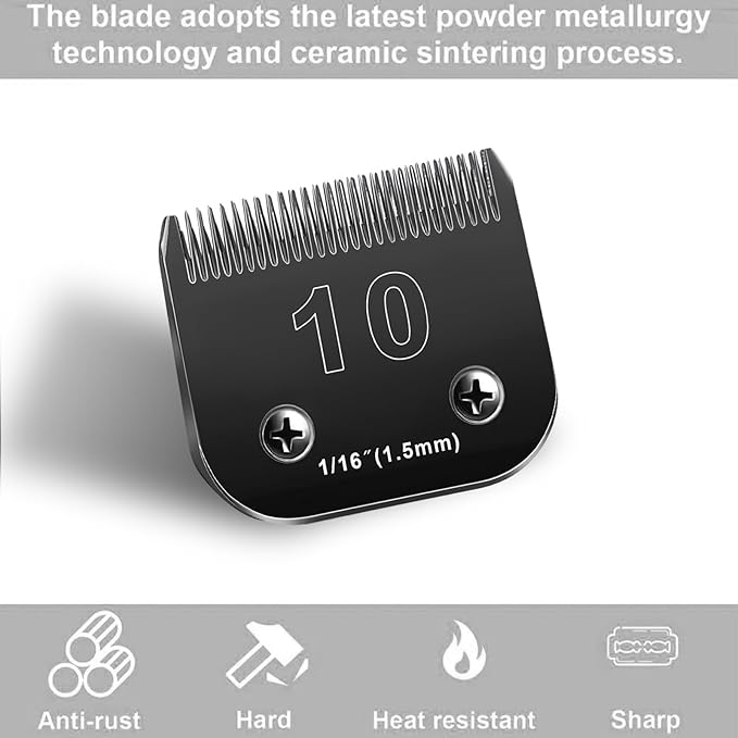 Audoc 10 Blades Dog Grooming Blades Compatible with Andis/Oster A5/Wahl KM-10 Series Dog Clippers,Detachable Clipper Replacement Blade,Black (6PCS Black-#10+30+3FC+4FC+5FC+7FC)