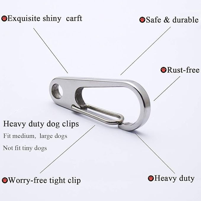 Dog Tag Clips / 2 Pack/Multiple Size 304 Stainless Steel Quick Clip with Rings/Easy Change Dog Cat ID Tag Holder for Small pet Collars and Harnesses.(2 Large Silver)