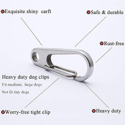 Dog Tag Clips / 2 Pack/Multiple Size 304 Stainless Steel Quick Clip with Rings/Easy Change Dog Cat ID Tag Holder for Small pet Collars and Harnesses.(2 Large Silver)
